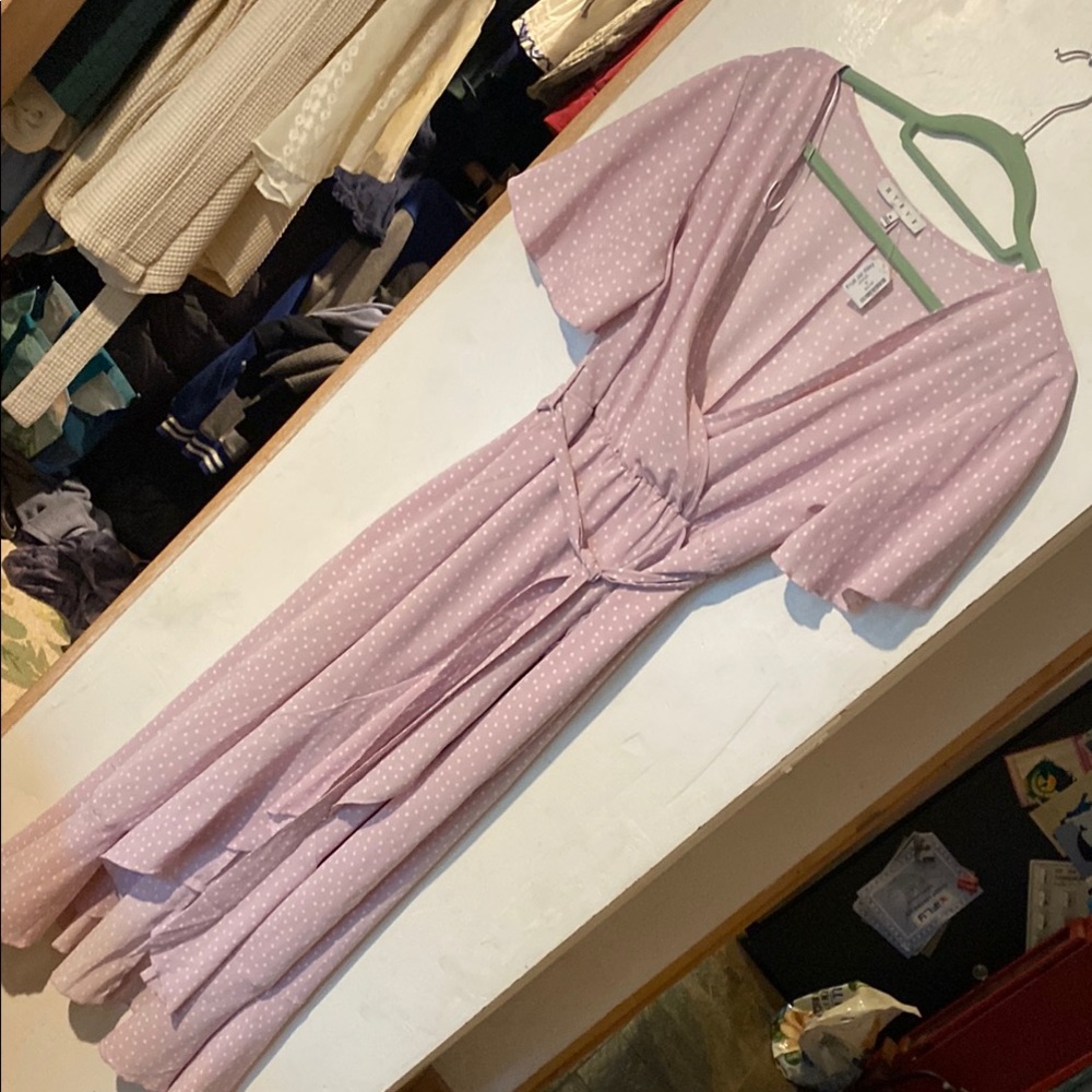 Elegant Pink Wrap Dot Dress M